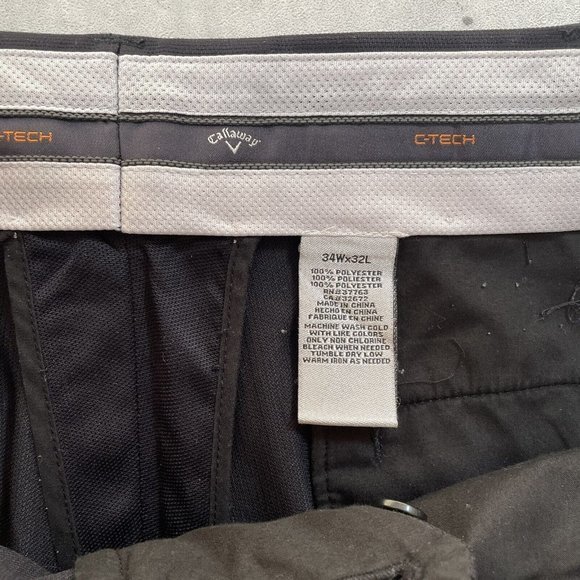 CALLAWAY Men's Golf Dress Pants Black C-Tech Front Pleated Size 34 x 32 EUC - Picture 4 of 6